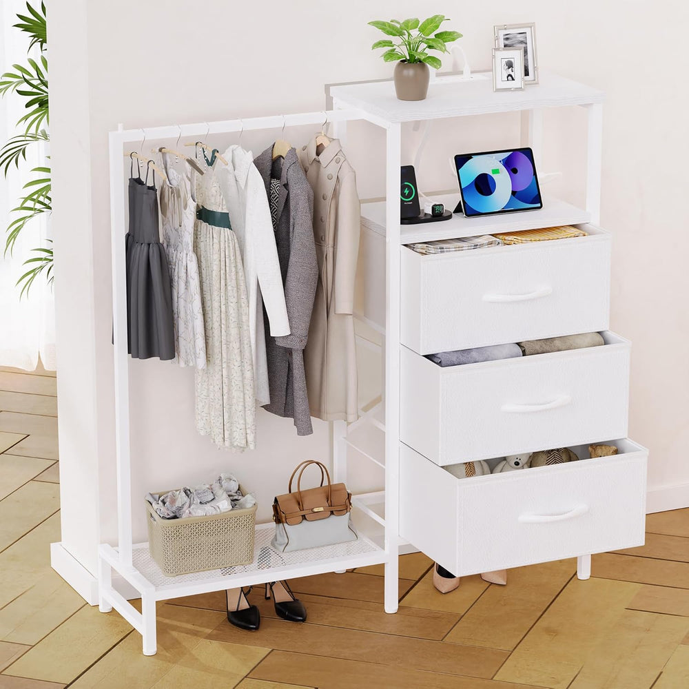 Dresser for Bedroom with Hanging Rack, 3 Drawers Closet with Charging Station...
