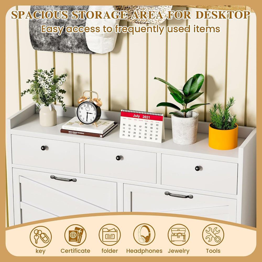 IKIMI White Metal Shoe Storage Cabinet with 4 Flip Drawers & 3 Top Drawers