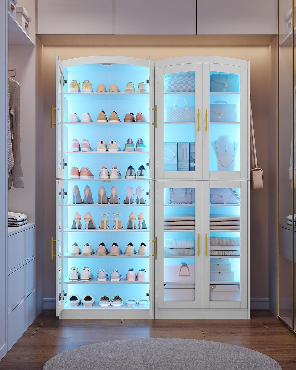 Hzuaneri 9 Tier Shoe Storage Cabinet, Tall Shoe Cabinet with Glass Doors