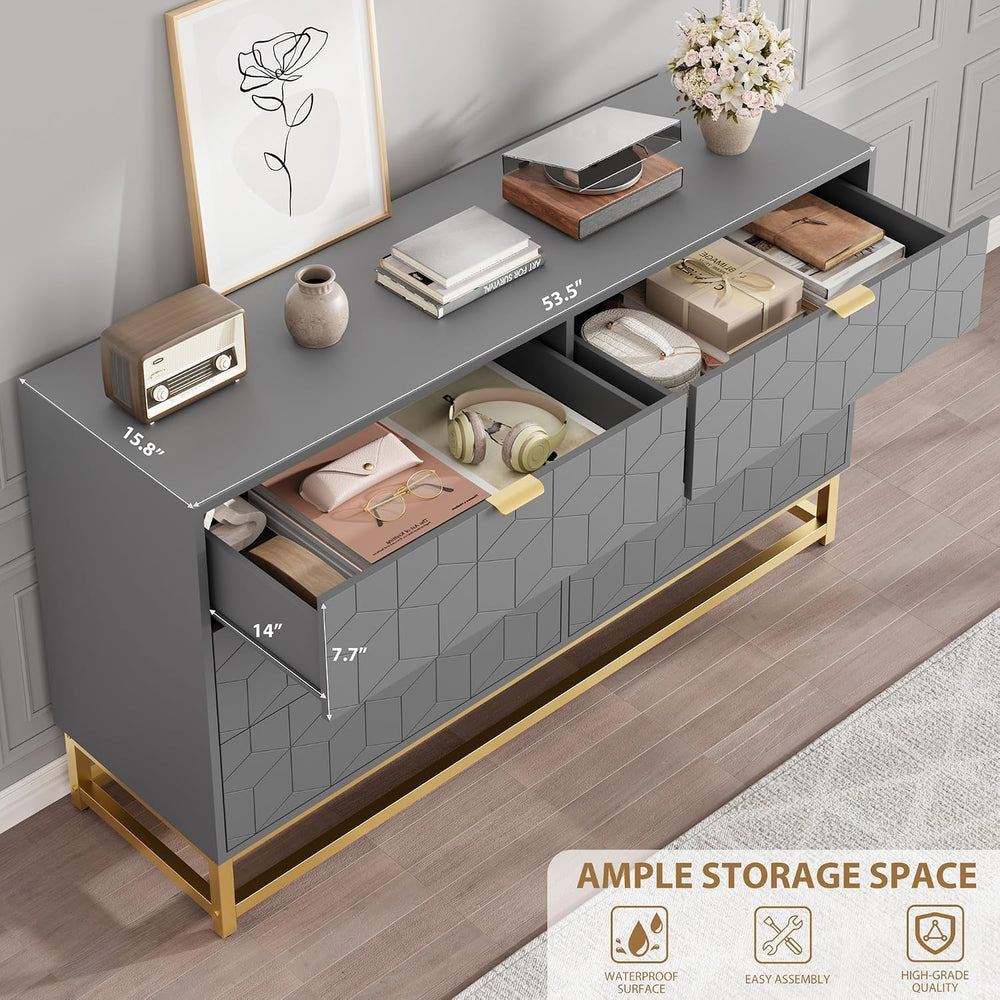 IDEALHOUSE Grey 6 Drawer Dresser for Bedroom, 53.5” Large Dresser with Metal ...