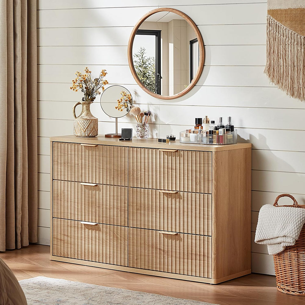 LEYAOYAO Fluted 6 Drawers Dresser for Bedroom, 48" Wide Modern Chest of ...