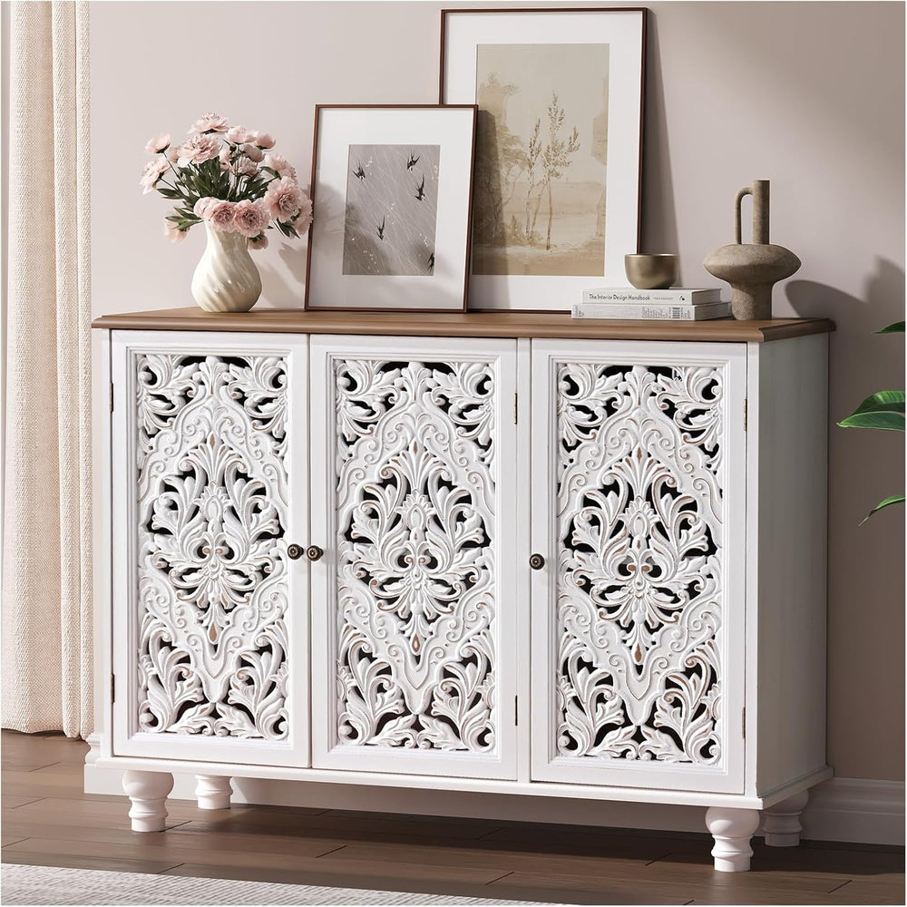 JOINICE 42.5" Accent Storage Cabinet with 3 Doors for Living Room,White