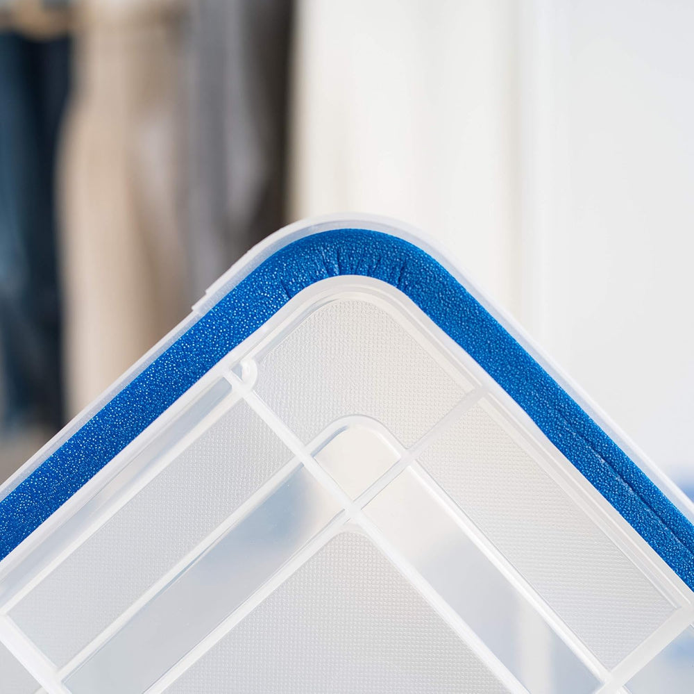 IRIS USA 3-Pack 26.5 Qt Storage Bins with Gasket Lids, Clear/Blue