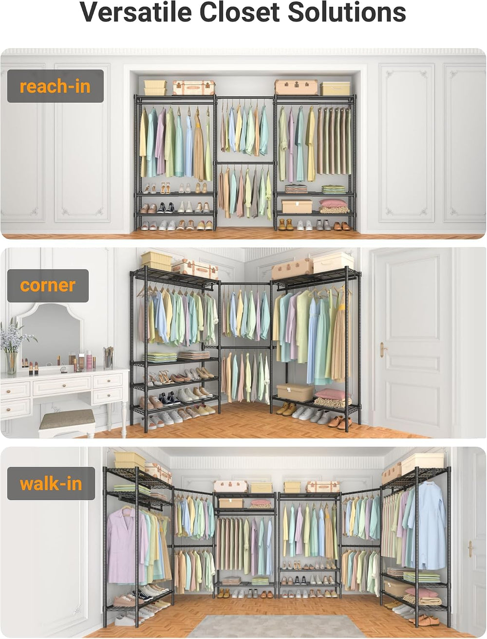Expandable Heavy Duty Clothes Rack with shelves closet organizer system
