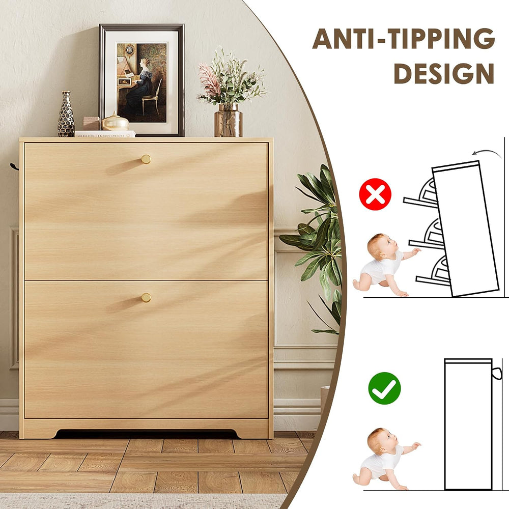 Nicetree Shoe Storage Cabinet with 2 Flip Drawers, Slim Shoe Cabinet, Hidden ...