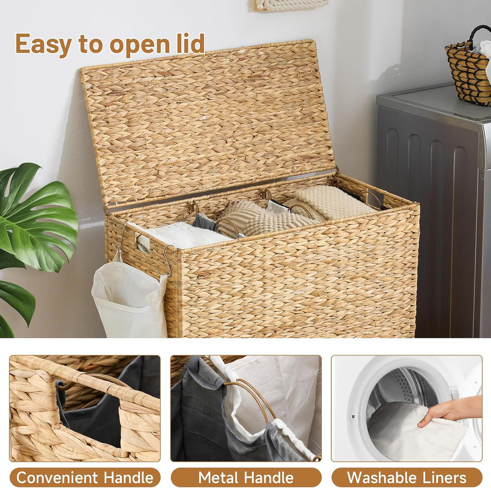 Laundry Hamper with Wheels, 52.8 Gallon(200L) Water Hyacinth Laundry Basket w...