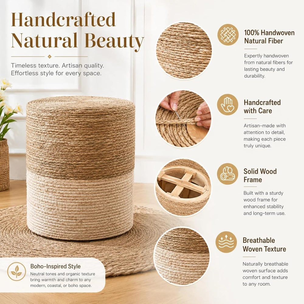 Wimarsbon Ottoman Poufs, 100% Natural Seagrass Pouffe, Hand Weave Round Foots...