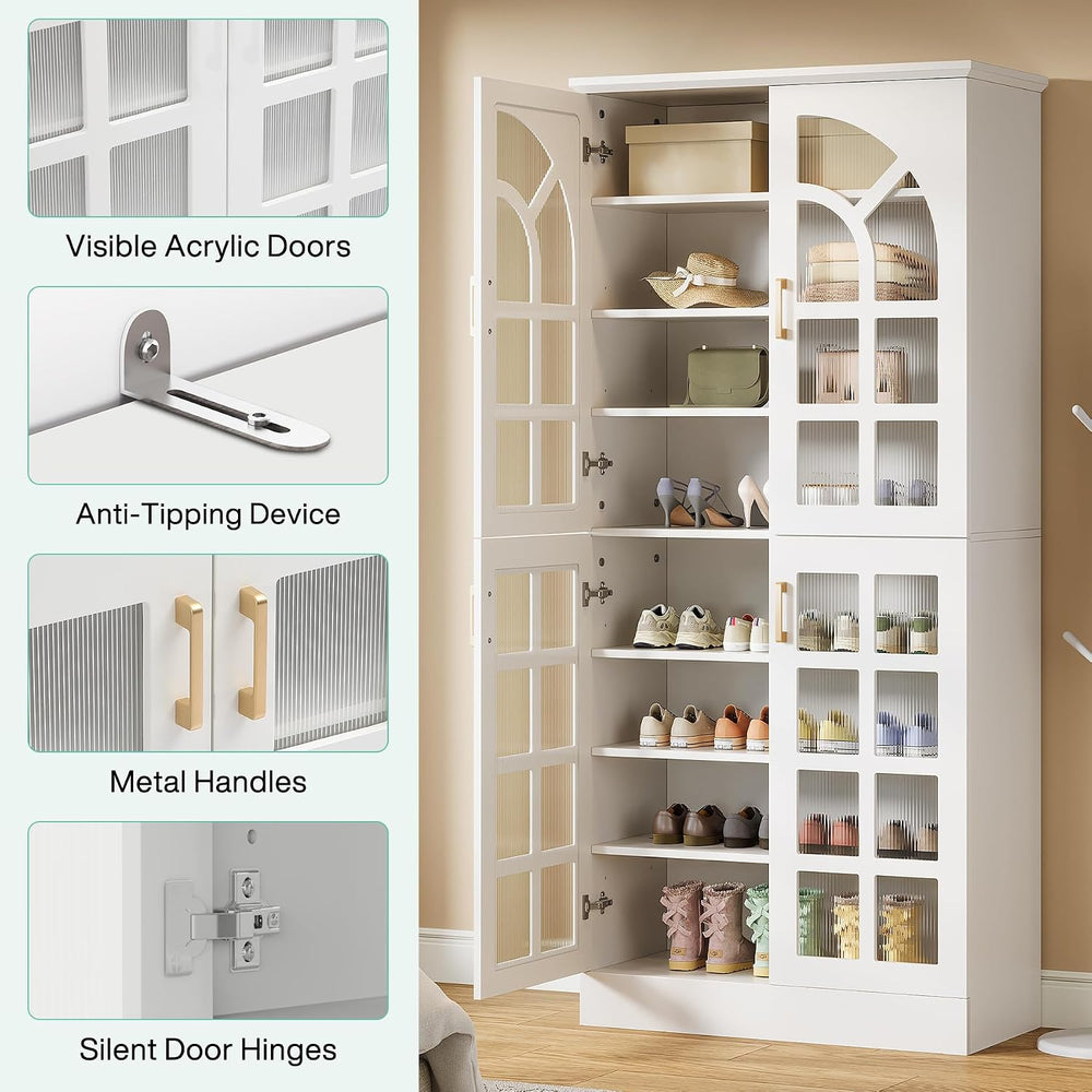 Tribesigns Tall Shoe Cabinet with Doors & Led Light, Set of 2, 8-Tier