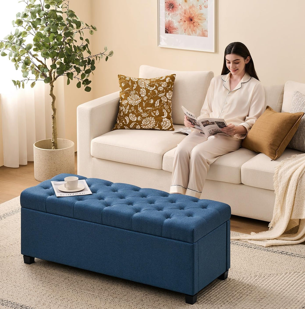 Living&Giving Storage Ottoman Bench for Bedroom, 47.2", Navy Blue