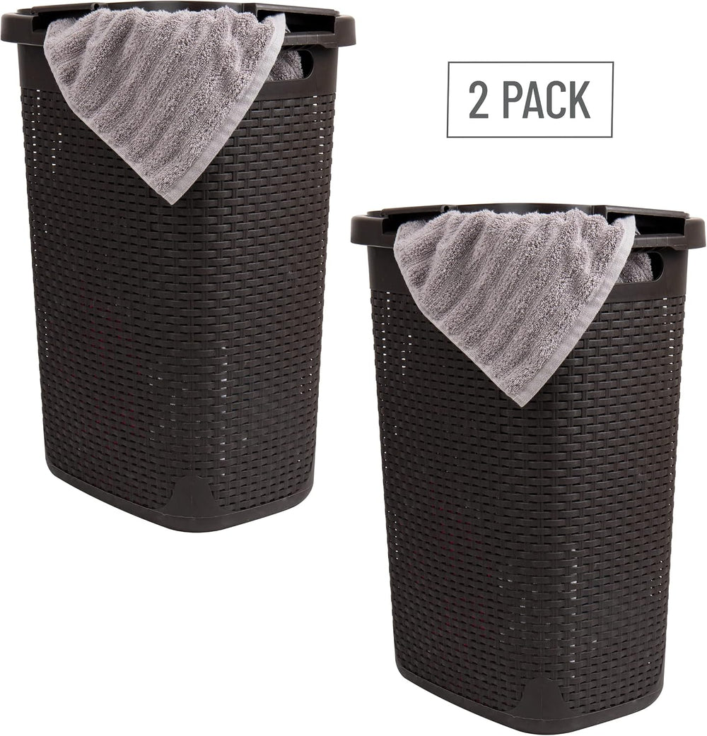 Mind Reader Slim Laundry Hamper with Lid, 60L Tall Clothes Basket, Narrow Tap...