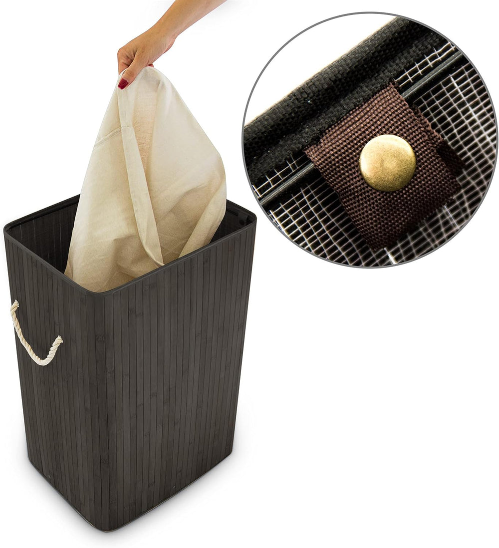 Relaxdays Bamboo Square Hamper 65 cm Tall Folding Laundry Basket Laundry Bin ...