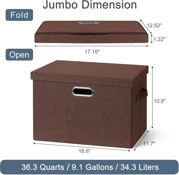 Large 17" 36 Quart Collapsible Stackable Storage Bins