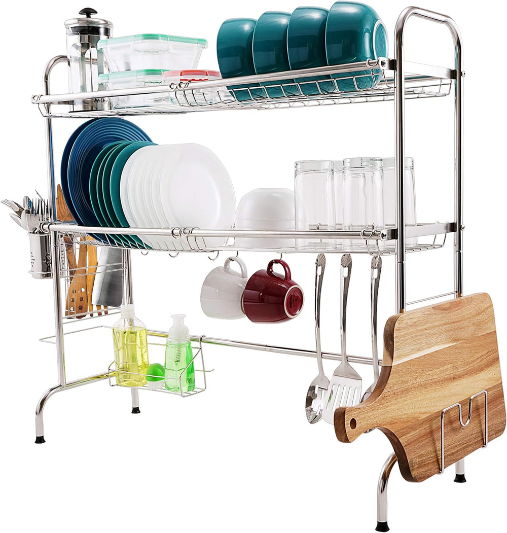 2 Tier Over The Sink Dish Drying Rack, Large Kitchen Counter Utensil Drainer ...