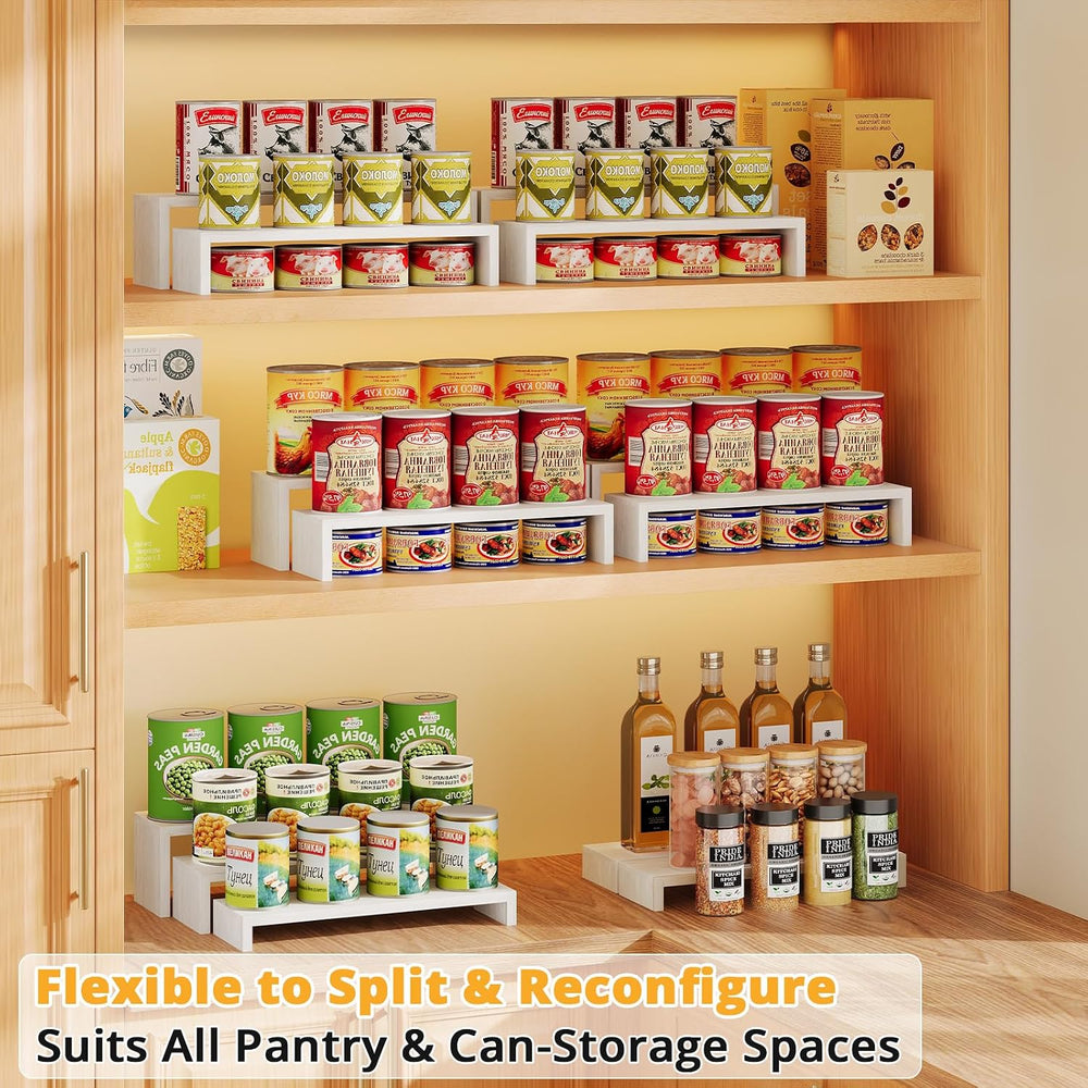 2-Set DIY Bamboo Can Organizer for Pantry, 3-Tier Can Display Rack, White
