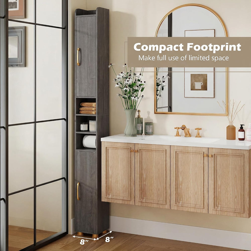 Tangkula Narrow Bathroom Cabinet, 69.5” Tall Storage with 2 Doors & Adjus...