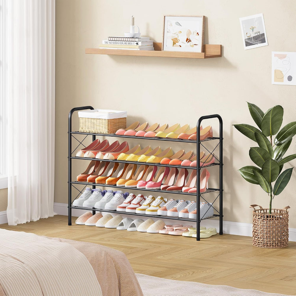 Hoctieon 4 Tier Mesh Style Shoe Rack, Entryway Shoe Shelf, Shoe Storage Organ...