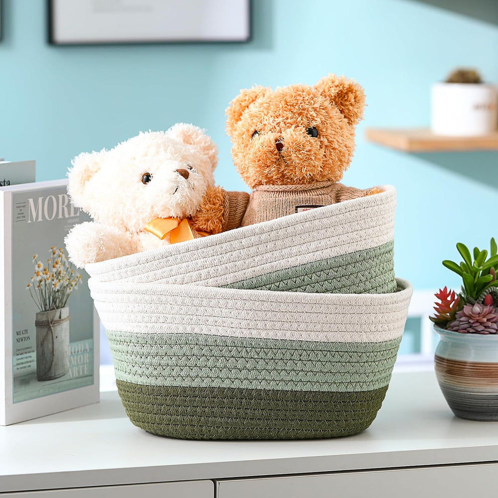 Sawysine 6 Pcs Storage Cotton Rope Baskets with Handles, Green and White