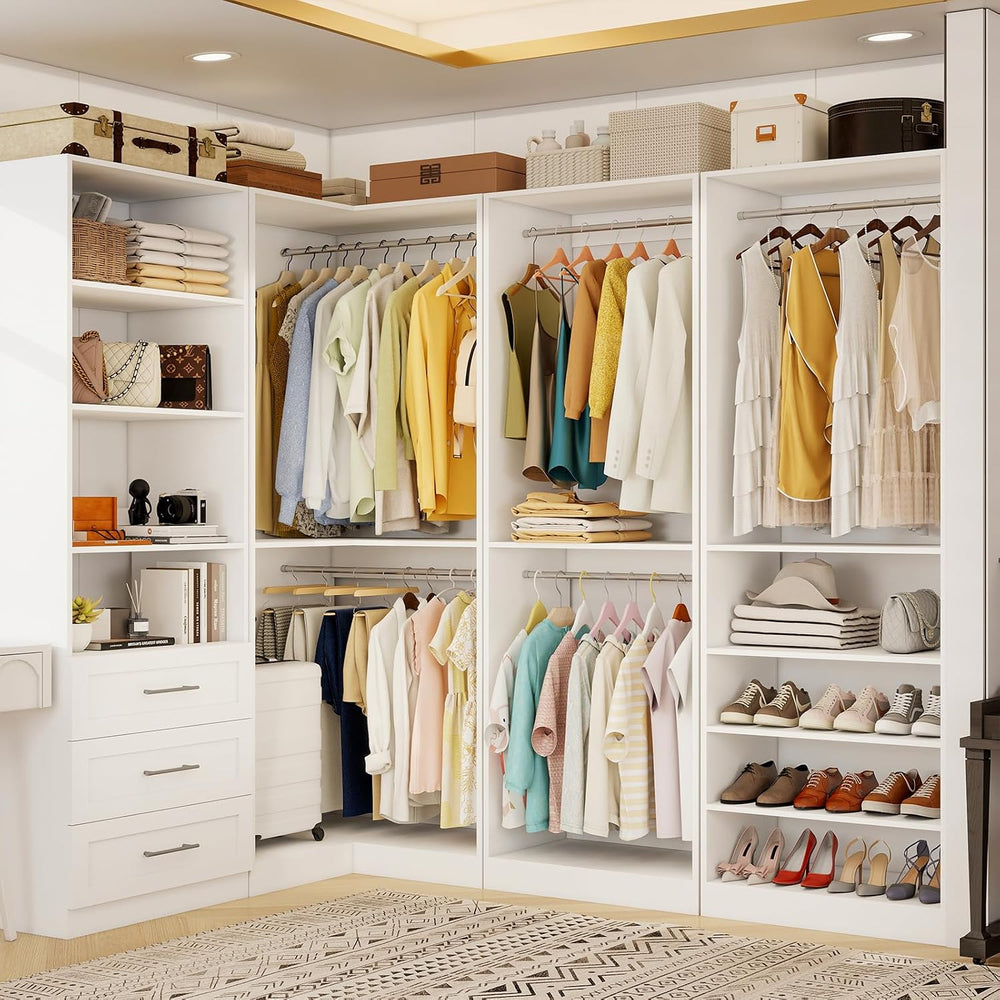 Closet Organizer System of 4 Sets with 3 Drawers, 9 Hanging Rods & 8 Shel...