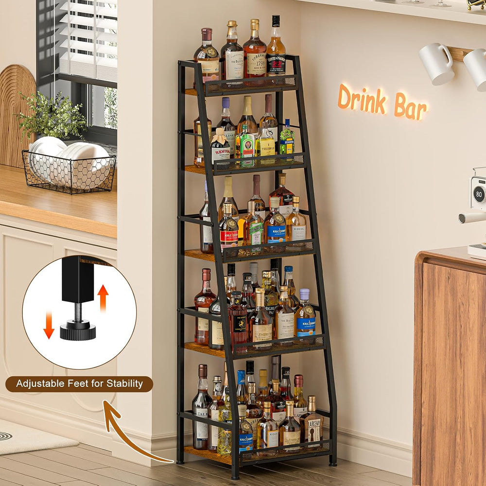 5-Tier Trapezoid Liquor Cabinet for Home Bar,Large-Capacity Liquor Stand