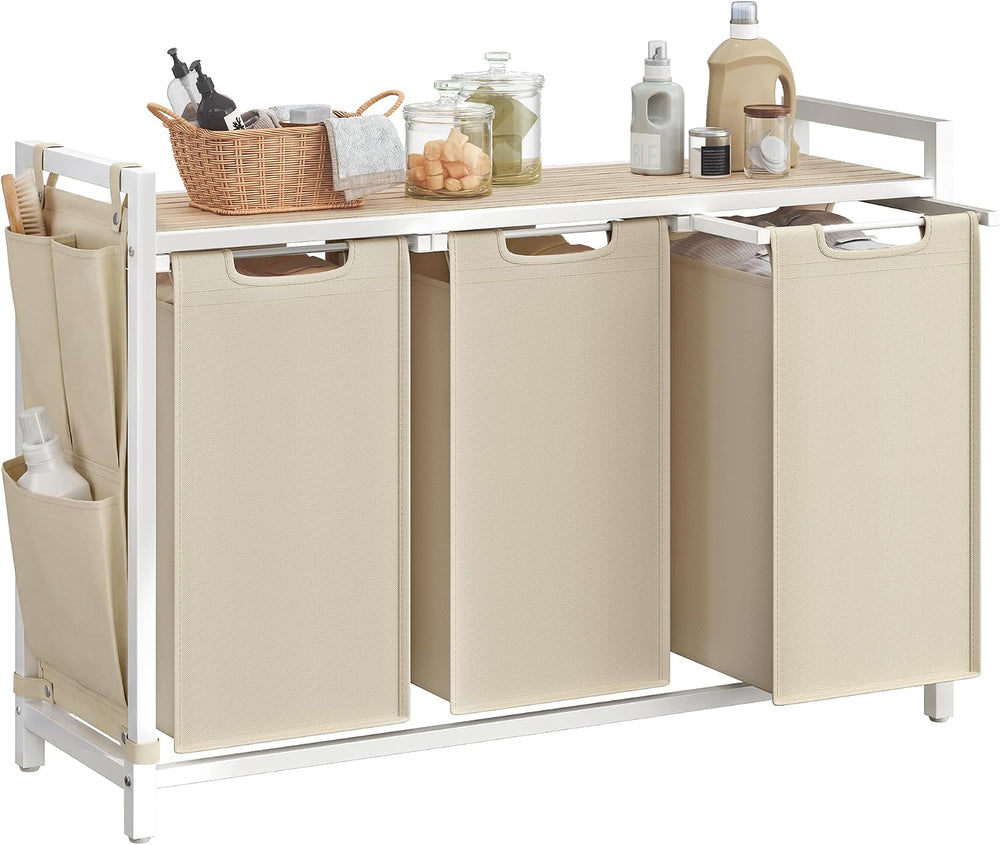 VASAGLE Laundry Hamper with Shelf, 3 Pull-Out Bags, 3 x 10.6 Gallons (40 L)