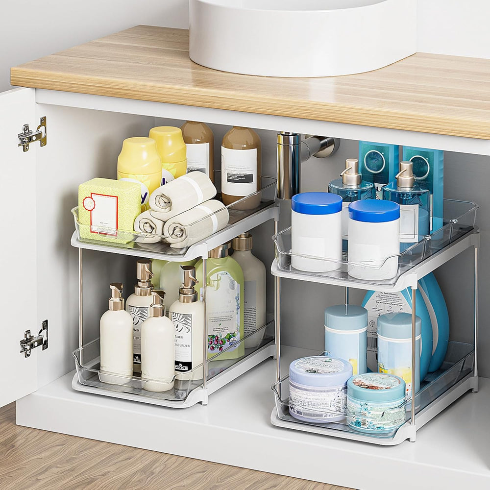 Delamu 2-Tier Multi-Purpose Bathroom Under Sink Organizers and Storage, Stack...