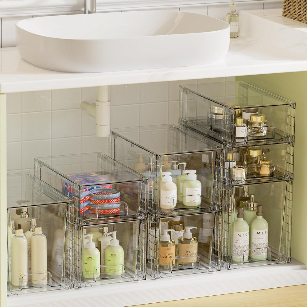Vtopmart 3 Pack Clear Stackable Storage Drawers,Easy to Assemble Bathroom Org...