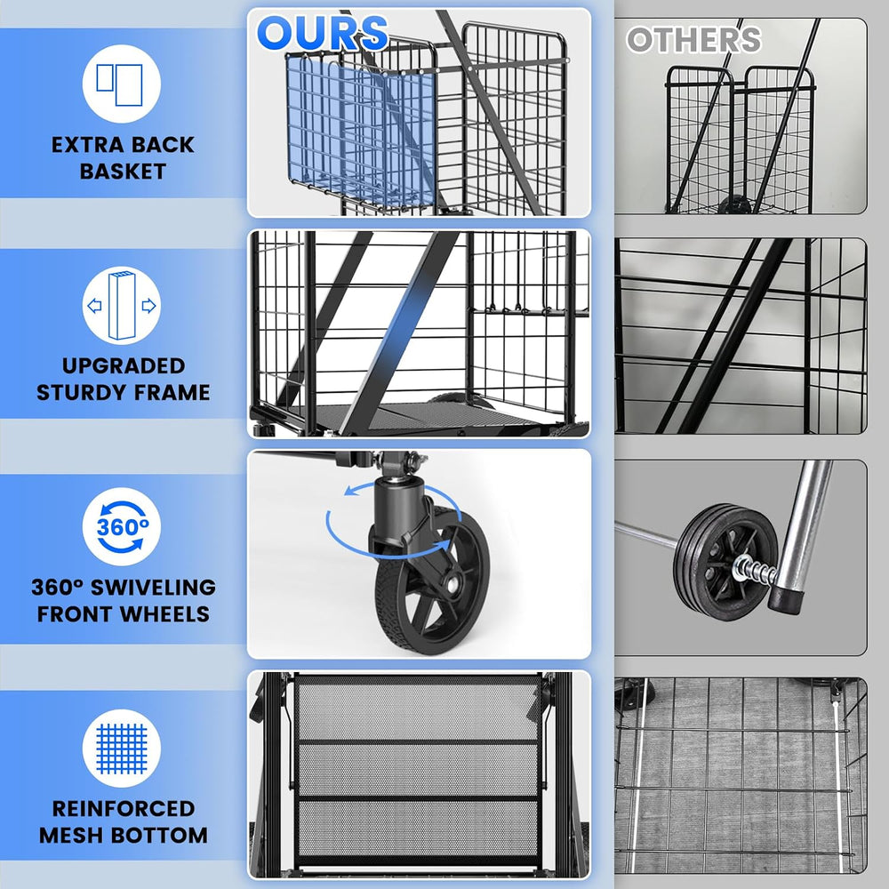 450lbs Capacity Shopping Cart,Upgrade Huge Grocery Cart on Wheels