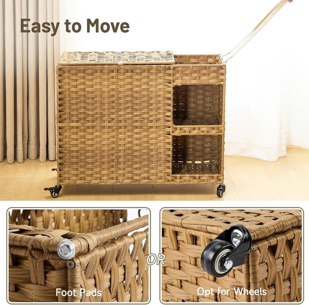 Laundry Hamper with Wheels, 42.3 Gal.(160 L) Laundry Sorter with Shelves, Rat...