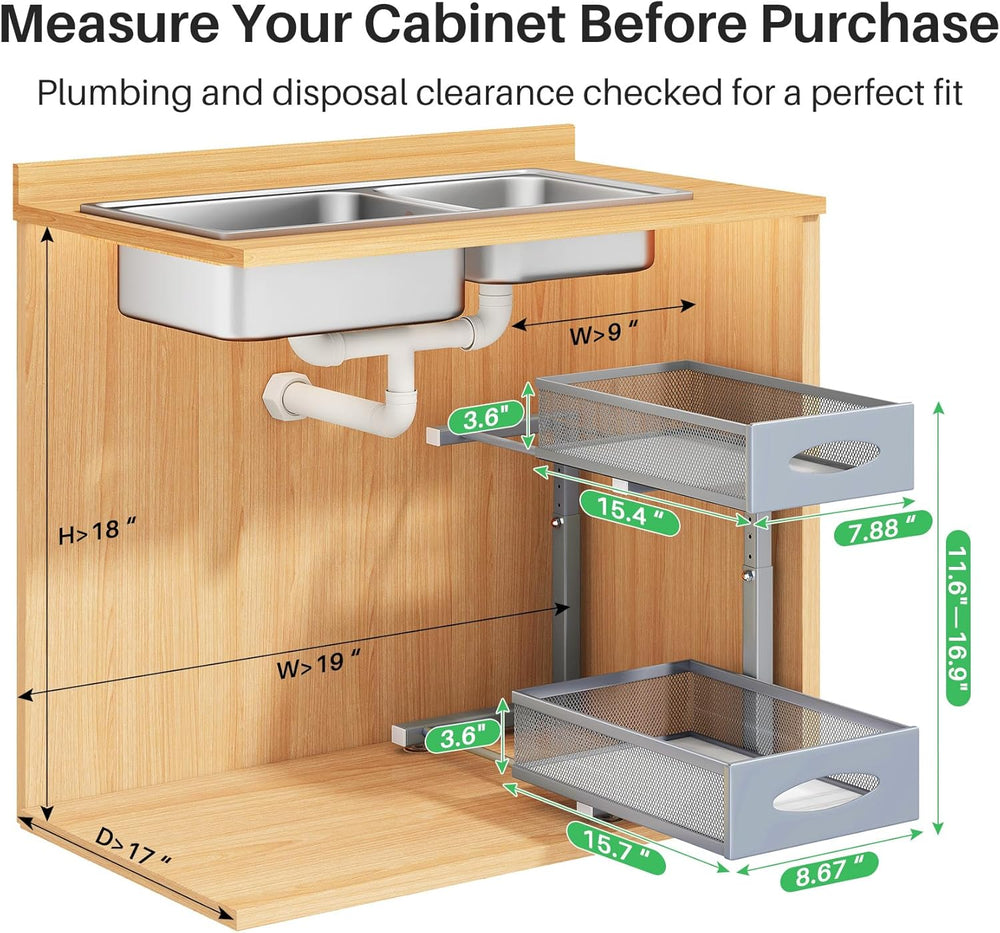 1 Pack Under Sink Organizer, 2 Tier Pull out Cabinet Organizer Mesh Baskets w...