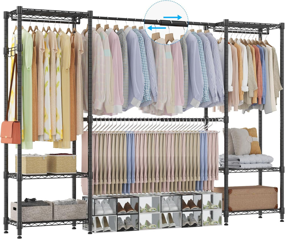 Homdox Heavy Duty Garment Rack with Extendable Hanging Rods, Adjustable Metal...