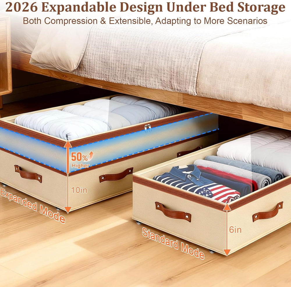 Dolicer 2 Pack Under Bed Storage with Wheels, 6in-10in Height Adjustable Unde...