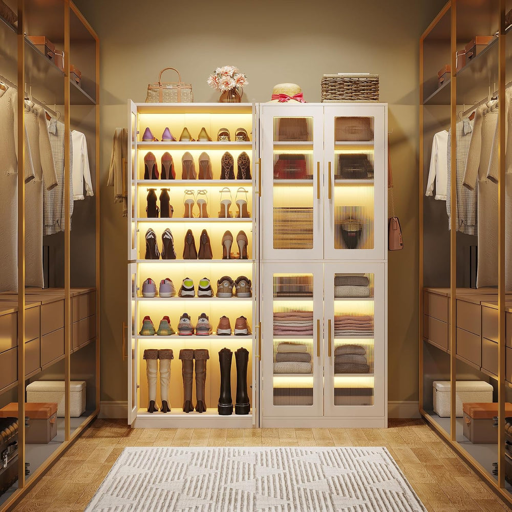 Tribesigns Tall Shoe Storage Cabinet with Acrylic Doors and LED Lights, 8-Tie...