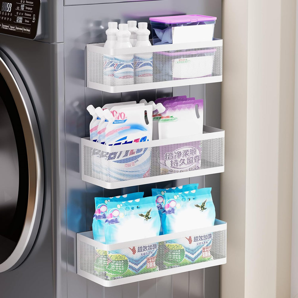 3 Pack Magnetic Shelves for Washing Machine, Metal Mesh Magnetic Baskets