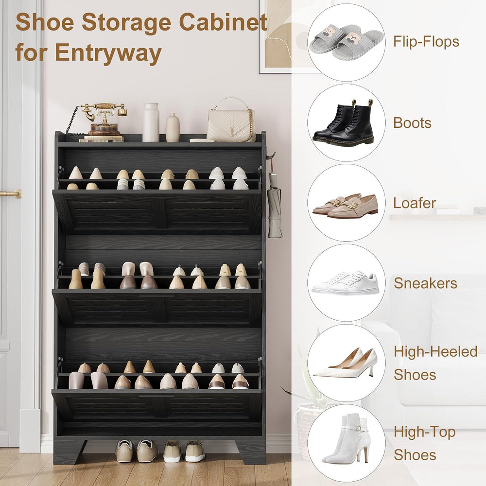 Garvee Shoe Storage Cabinet with 3 Flip Drawers, Freestanding Shoe Organizer ...