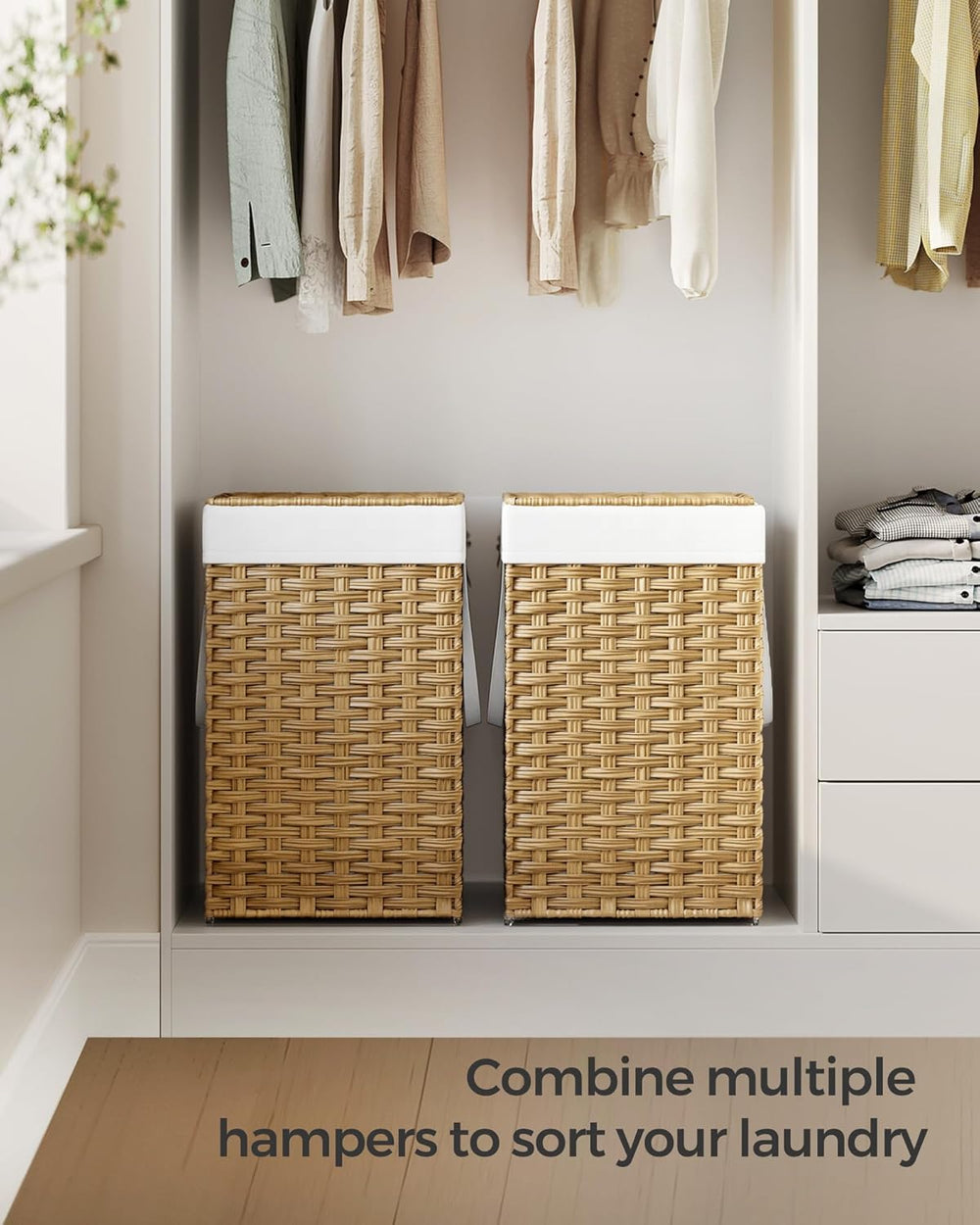 SONGMICS Laundry Hamper with Lid, 17.2 Gallon (65 L) Synthetic Rattan Clothes...
