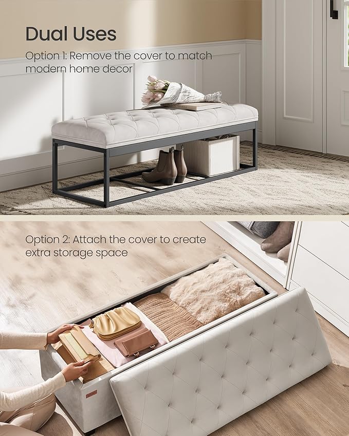 SONGMICS Velvet Storage Ottoman Bench, Foot Rest