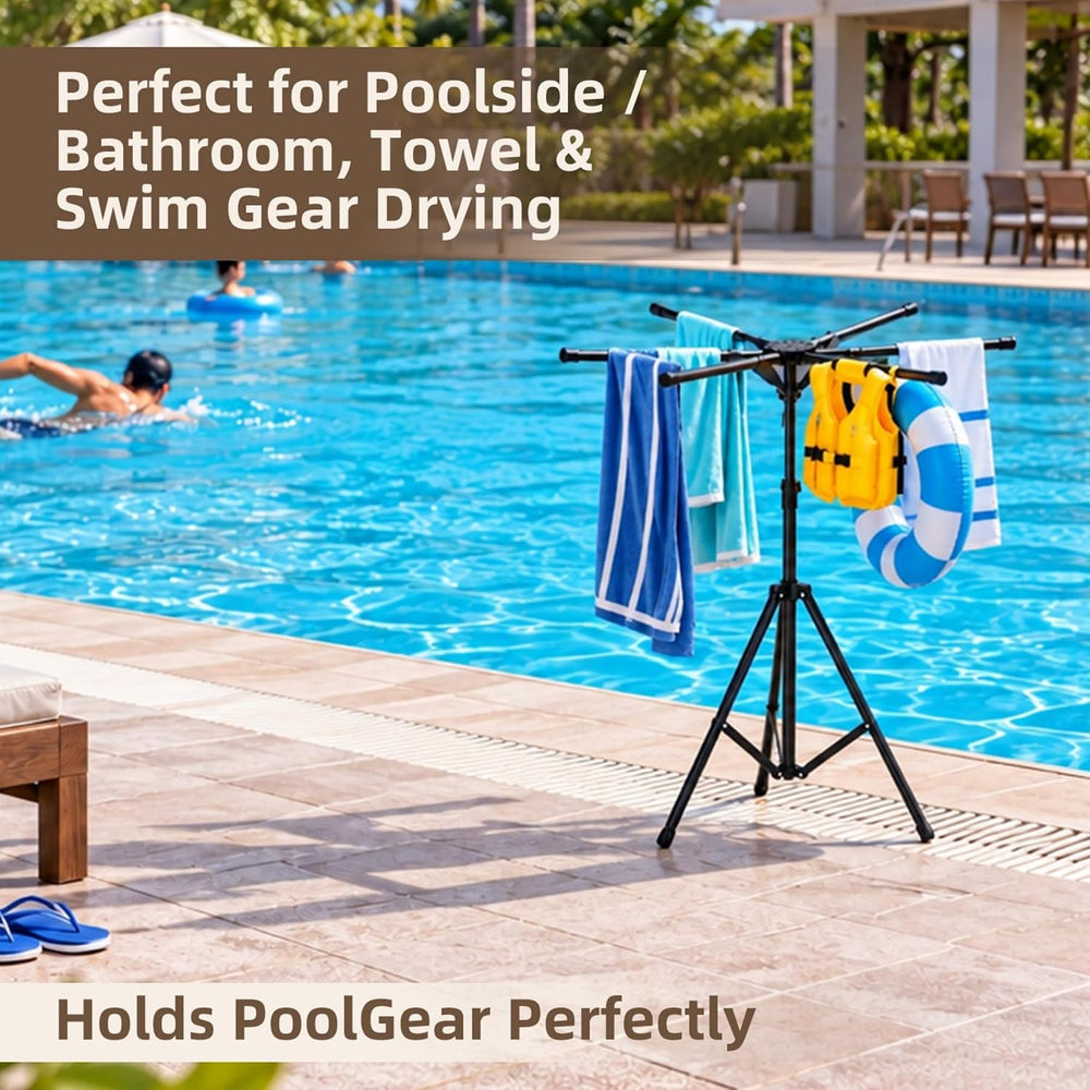 Metal Pool Towel Stand, Foldable Outdoor Towel & Swim Gear Storage Rack