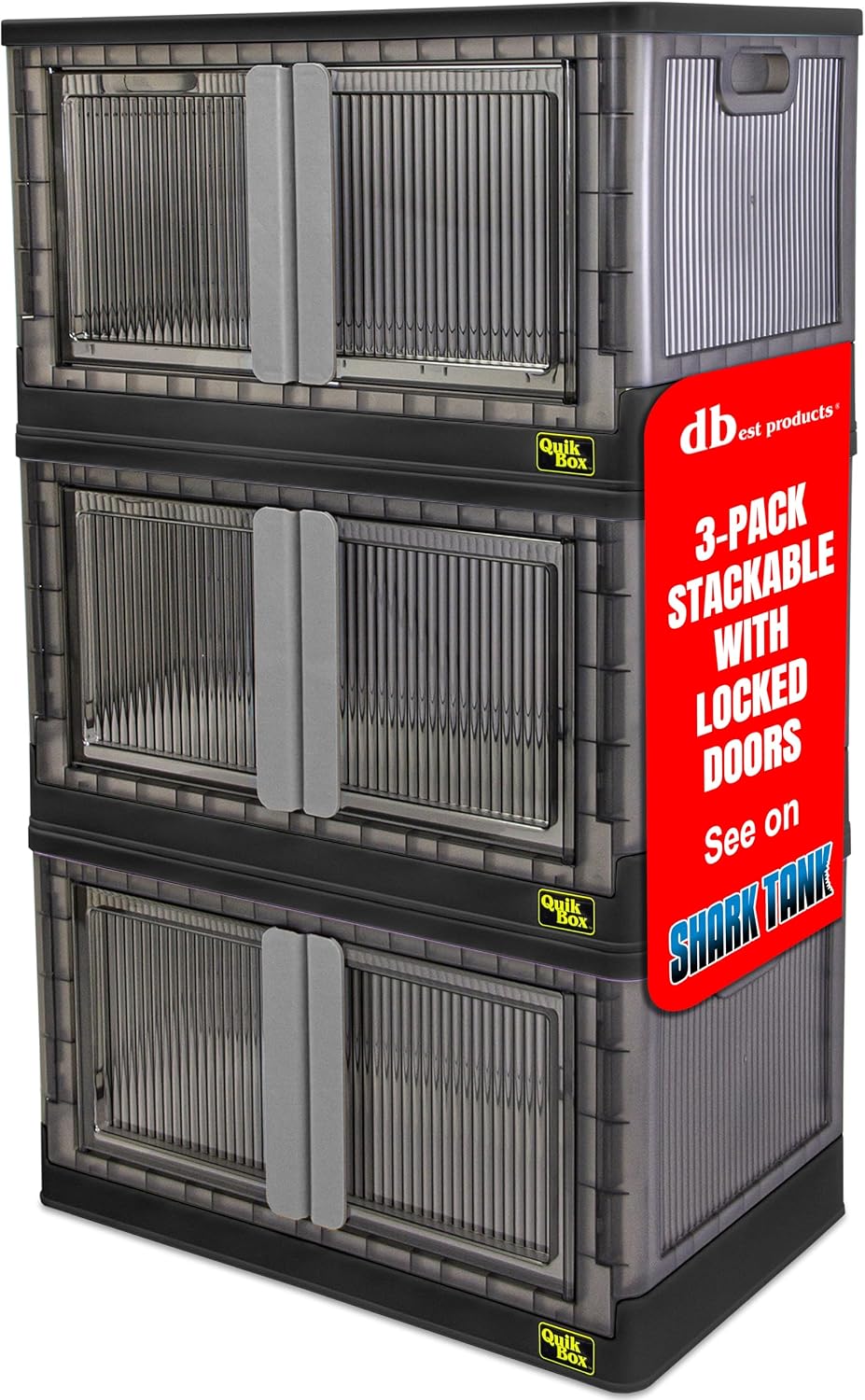 Quik Box - 19 Gallon 3 Pack Stackable Storage Bins with Doors, Collapsible Or...