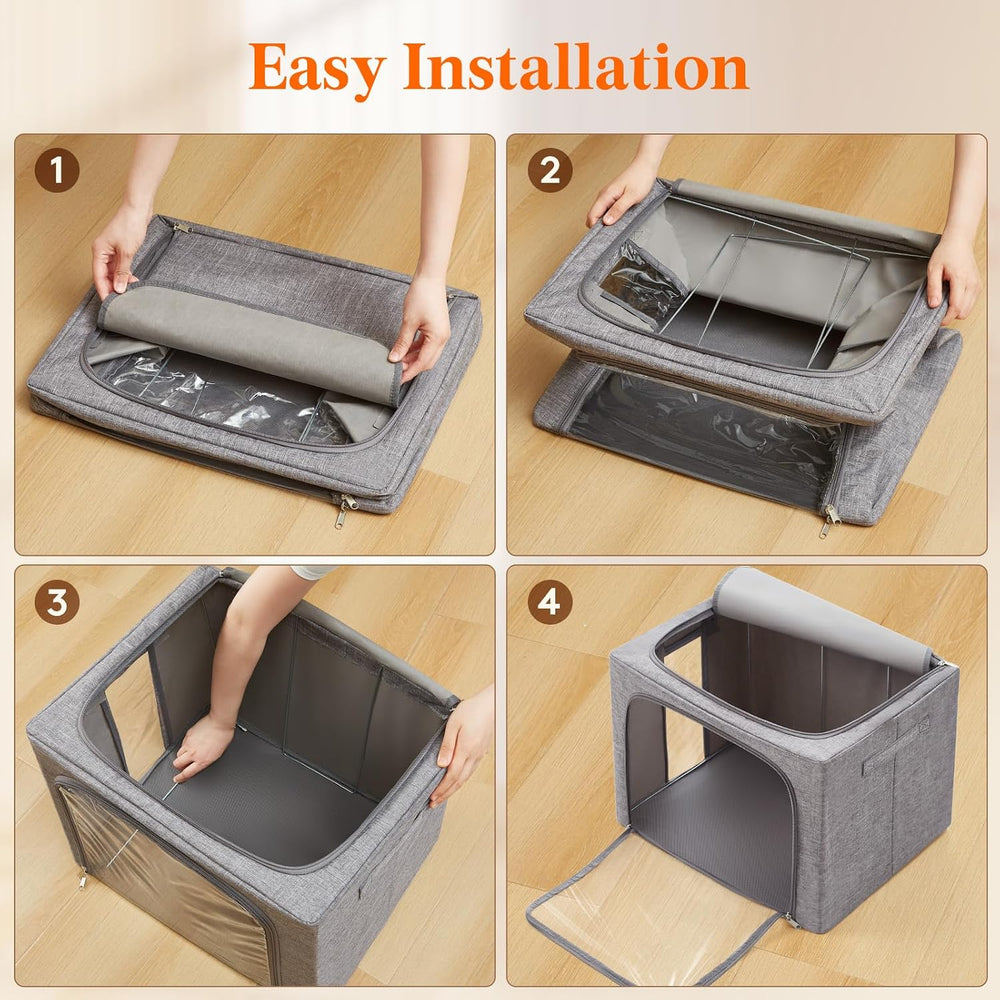 Lifewit 3 Pack Clothes Storage Bins with Metal Frame, Stackable Storage Box