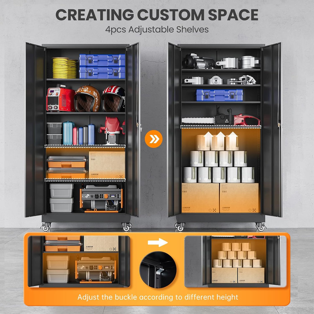 Metal Garage Storage Cabinets with Wheels, Rolling Tool Cabinet with Lock, Lo...