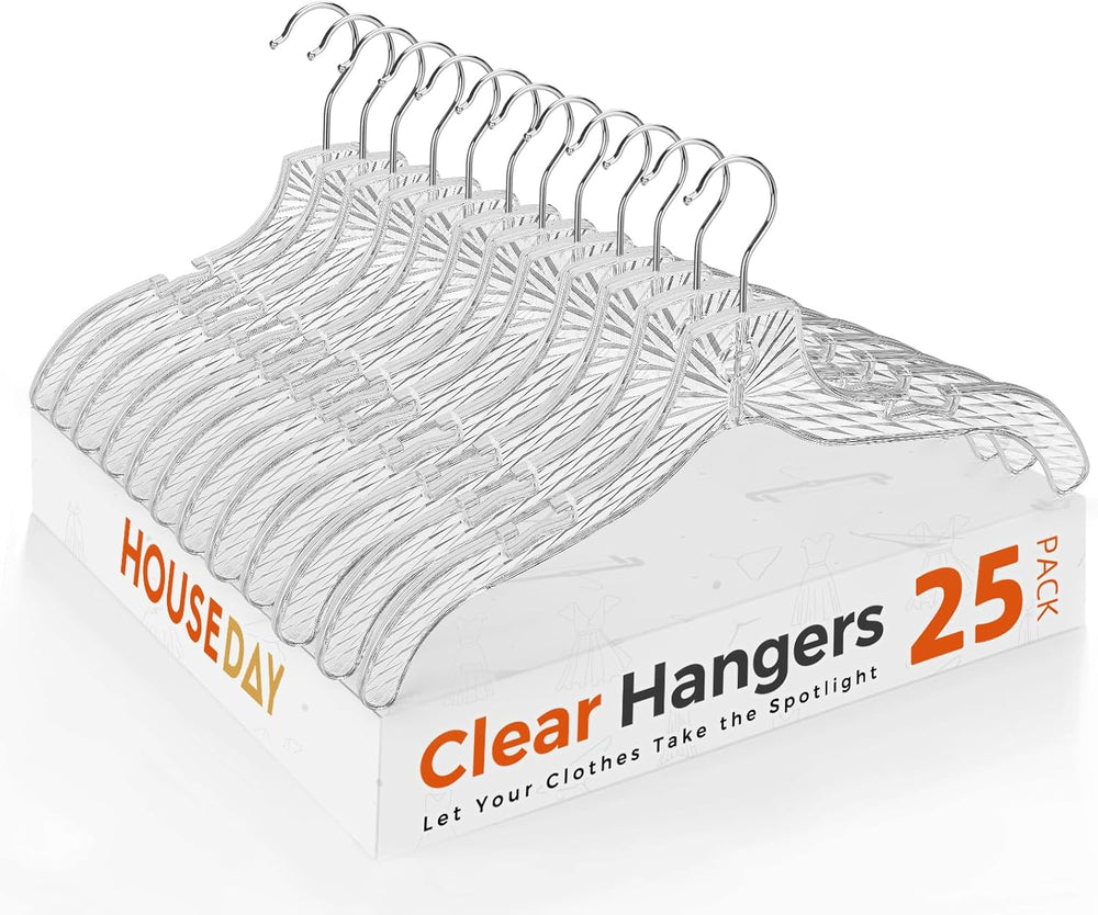 HOUSE DAY Clear Plastic Hangers 25 Pack, Crystal-Style