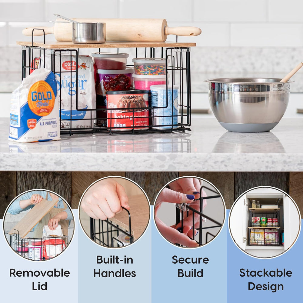 IRIS USA Wire Basket for Pantry Storage, 2 Pack, Easy Assembly, Stackable