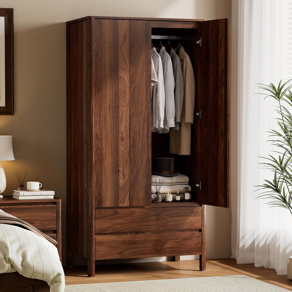Armoire Wardrobe Closet, 70.9" Tall Wardrobe Cabinet with 2 Doors, 2 Lar...