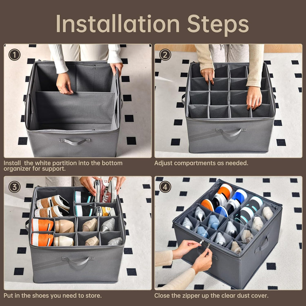 INSTY 2 Pack Shoe Organizer for Closet, Fits up to 32 Pairs, Adjustable Divid...