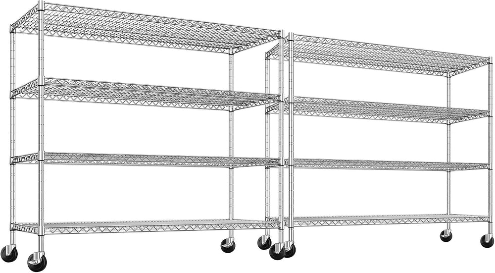 REIBII Set of 2 Storage Shelves Metal Shelving with Wheels,Adjustable Wire Sh...