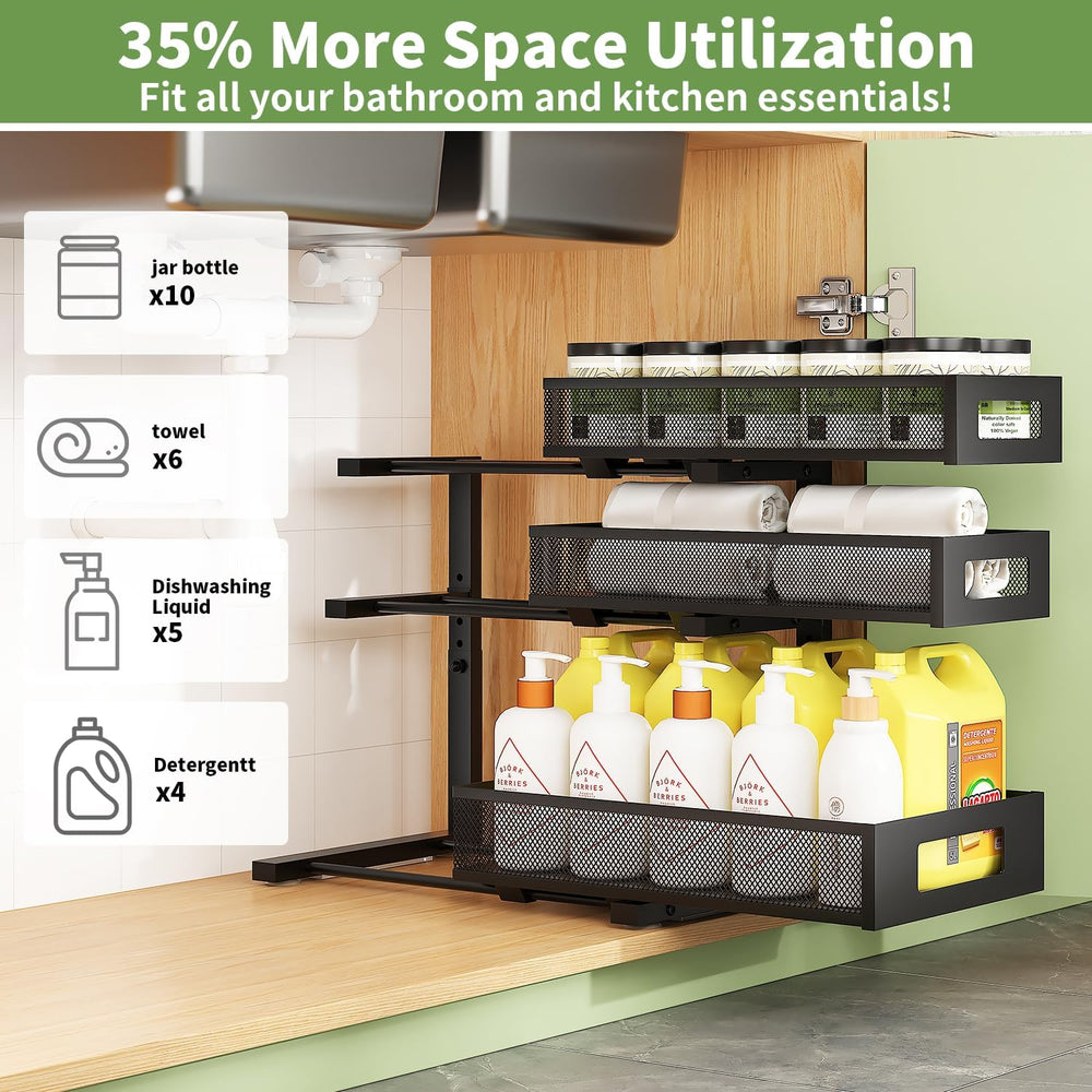 Under Sink Organizer,3-Tier Heavy Duty Pull out Cabinet Organizer Shelf