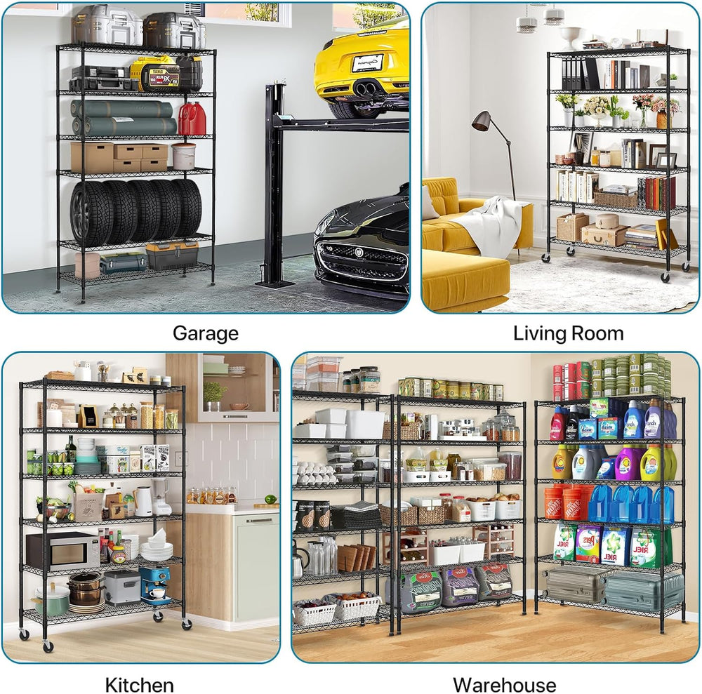 Dkeli 6-Tier Heavy Duty Commercial Shelving Unit - 6000lb Capacity Steel Wire...