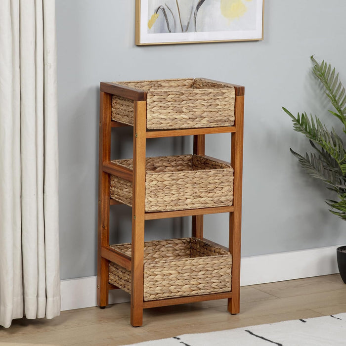 eHemco 3 Tier Hardwood Frame Grocery Storage Organizer Rack, Light Oak