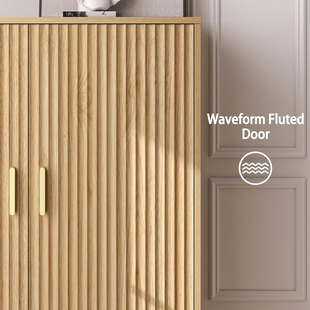 4-Tier Fluted Shoe Cabinet with 2 Doors & Open Shelf, Mid Century Modern ...