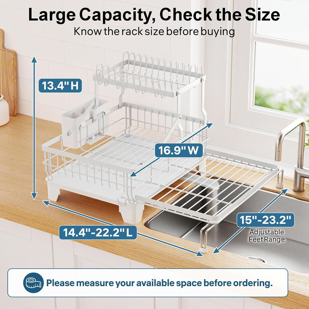 GSlife Large Expandable 2 Tier Dish Drying Rack - Over Sink & Counter Use